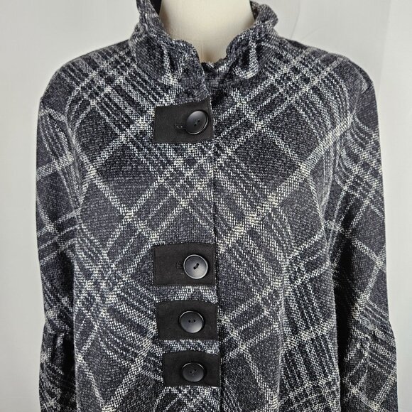 Ali Miles Shirt Jacket Size Large Plaid Detail Button Black/Gray - Picture 2 of 10